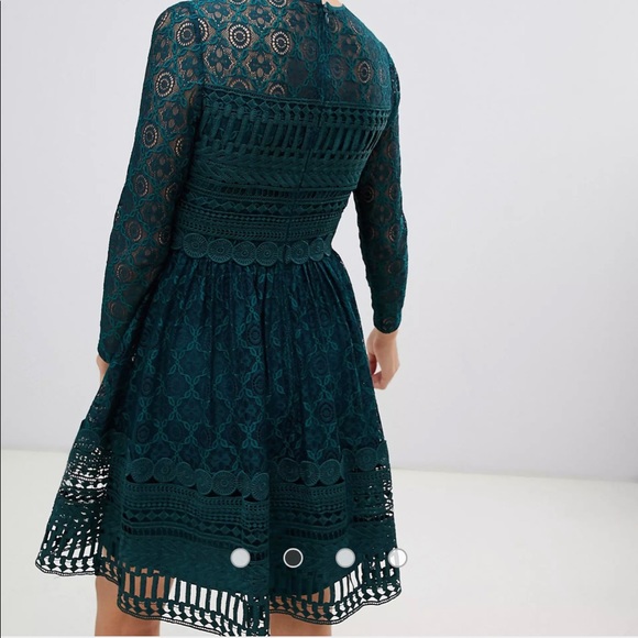 Forest Green Lace Long Sleeve Skater Dress by ASOS - Picture 4 of 7